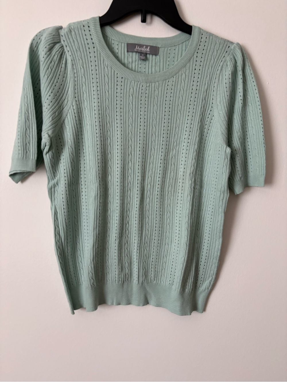 Marled Mint Green Pointelle Knit Short Sleeve Top